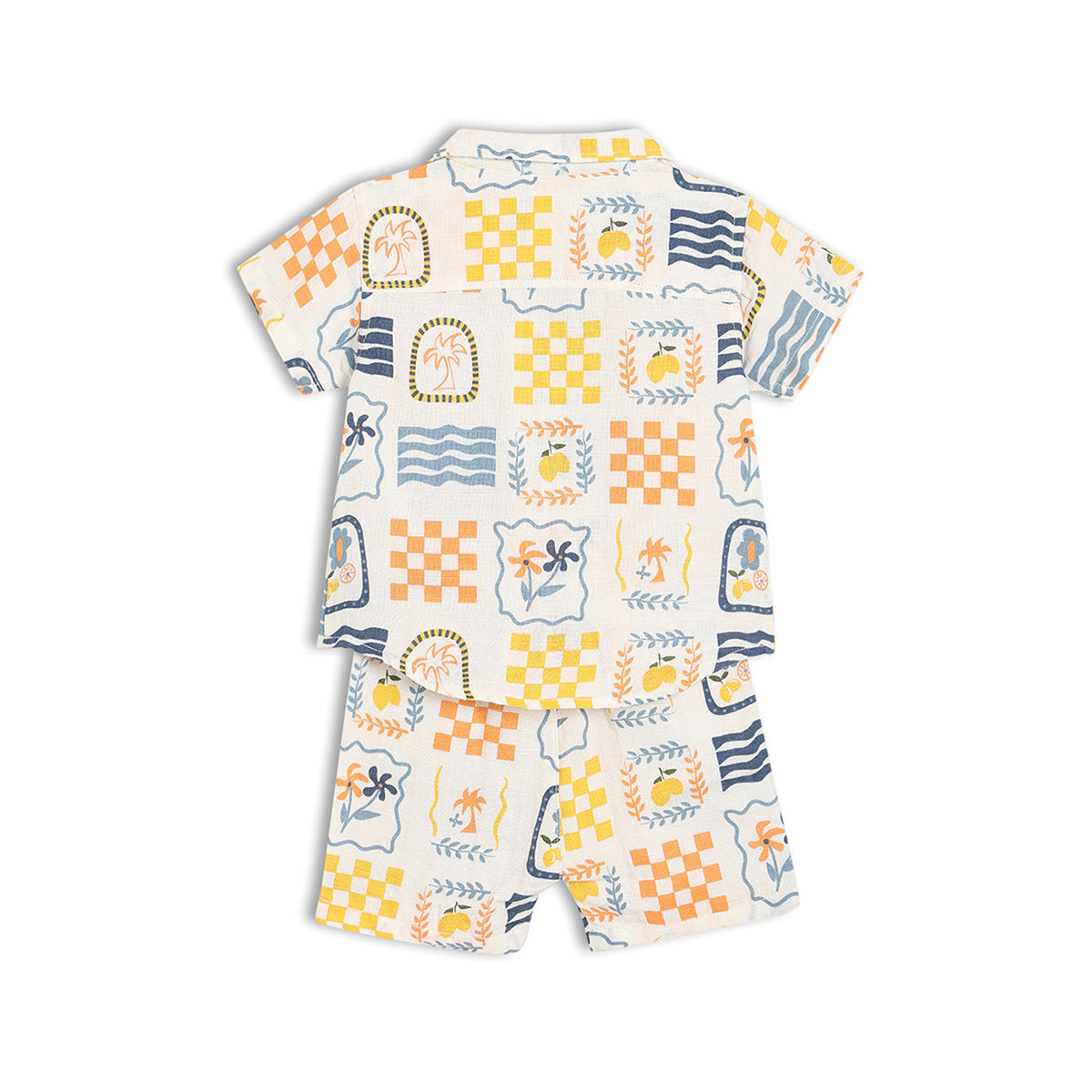 Baby Boys Cream Cotton Printed Shirt and Shorts Set Regular Fit Casual Wear