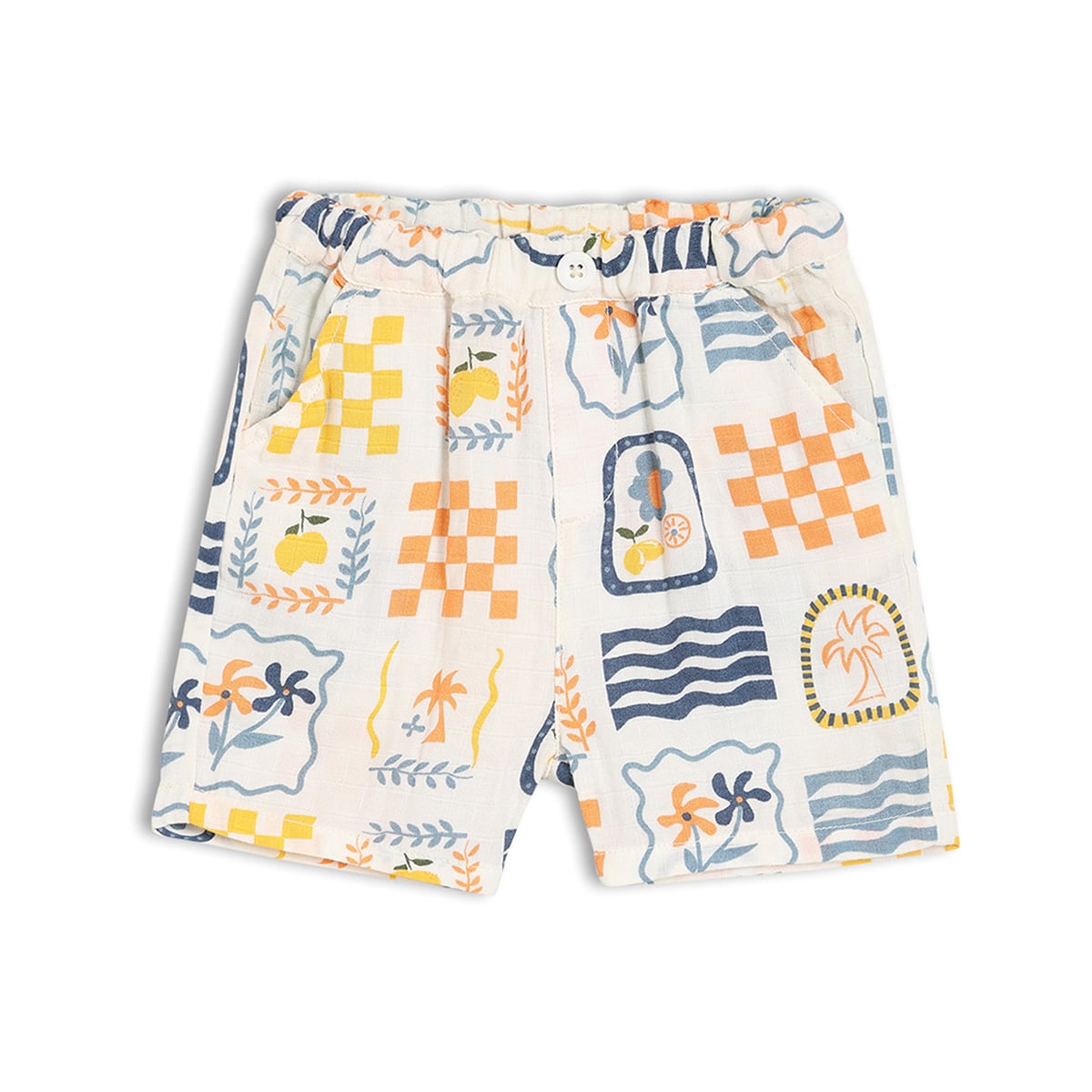 Baby Boys Cream Cotton Printed Shirt and Shorts Set Regular Fit Casual Wear