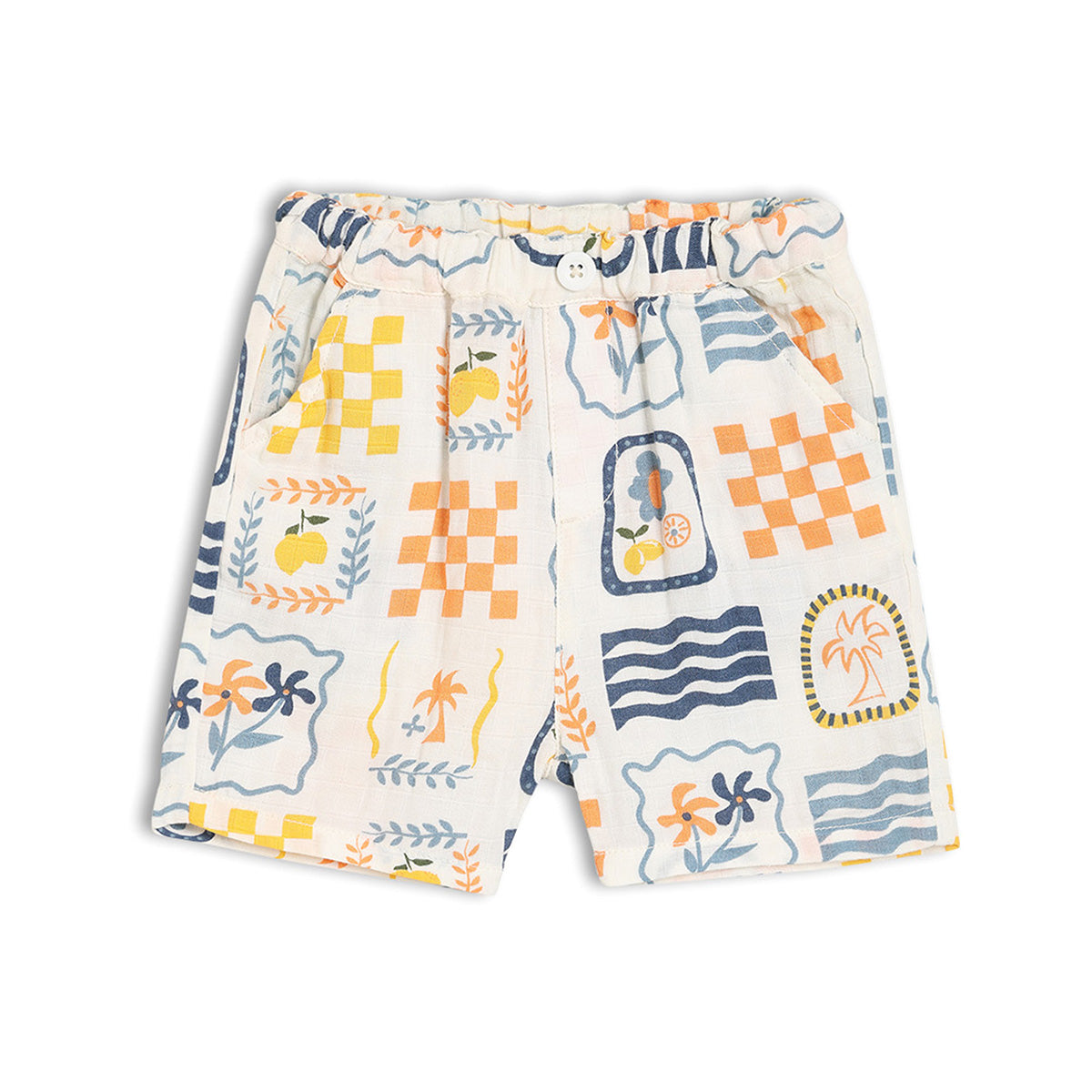 Baby Boys Cream Cotton Printed Shirt and Shorts Set Regular Fit Casual Wear