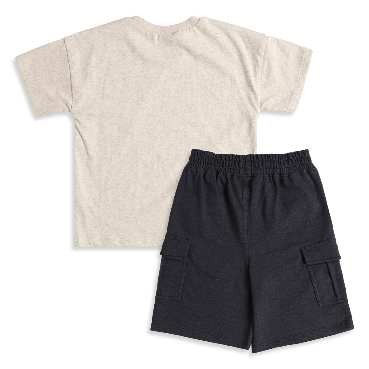 Baby Boys Beige Graphic T-Shirt with Navy Blue Cargo Shorts Casual Co-ord Set