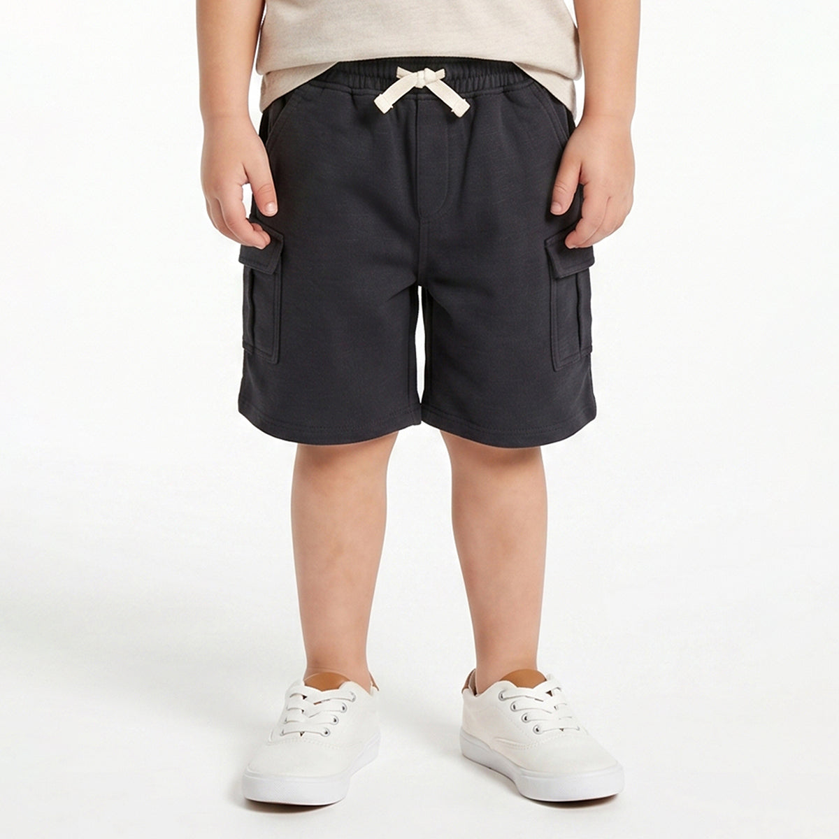 Baby Boys Beige Graphic T-Shirt with Navy Blue Cargo Shorts Casual Co-ord Set