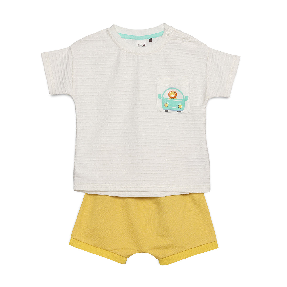 Baby Boys Lion Car Pocket T-Shirt and Shorts Set, Yellow