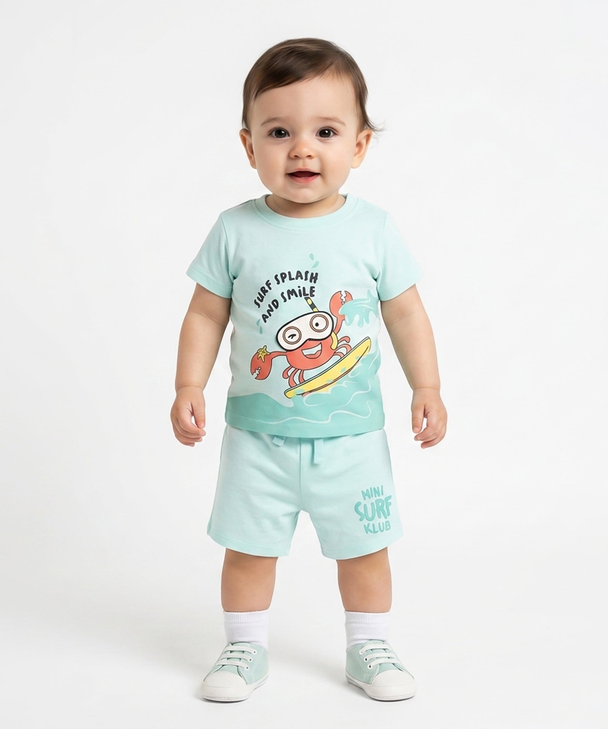 Baby Boys Crab Print T-Shirt and Shorts Set, Aqua Blue