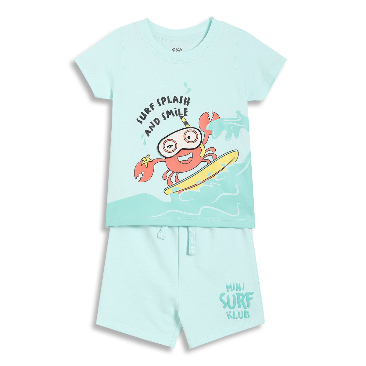 Baby Boys Crab Print T-Shirt and Shorts Set, Aqua Blue