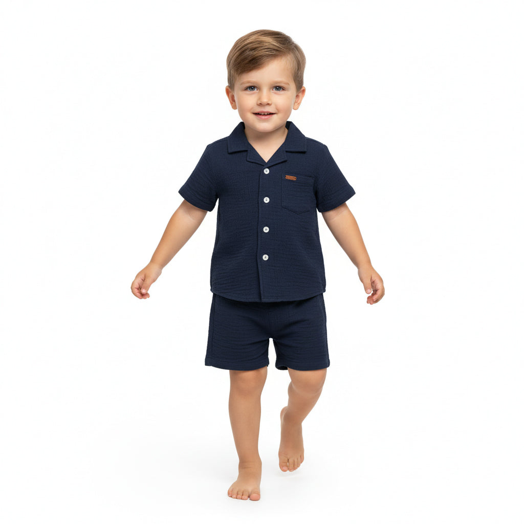 Baby Boys Solid Shirt and Shorts Set, Navy Blue