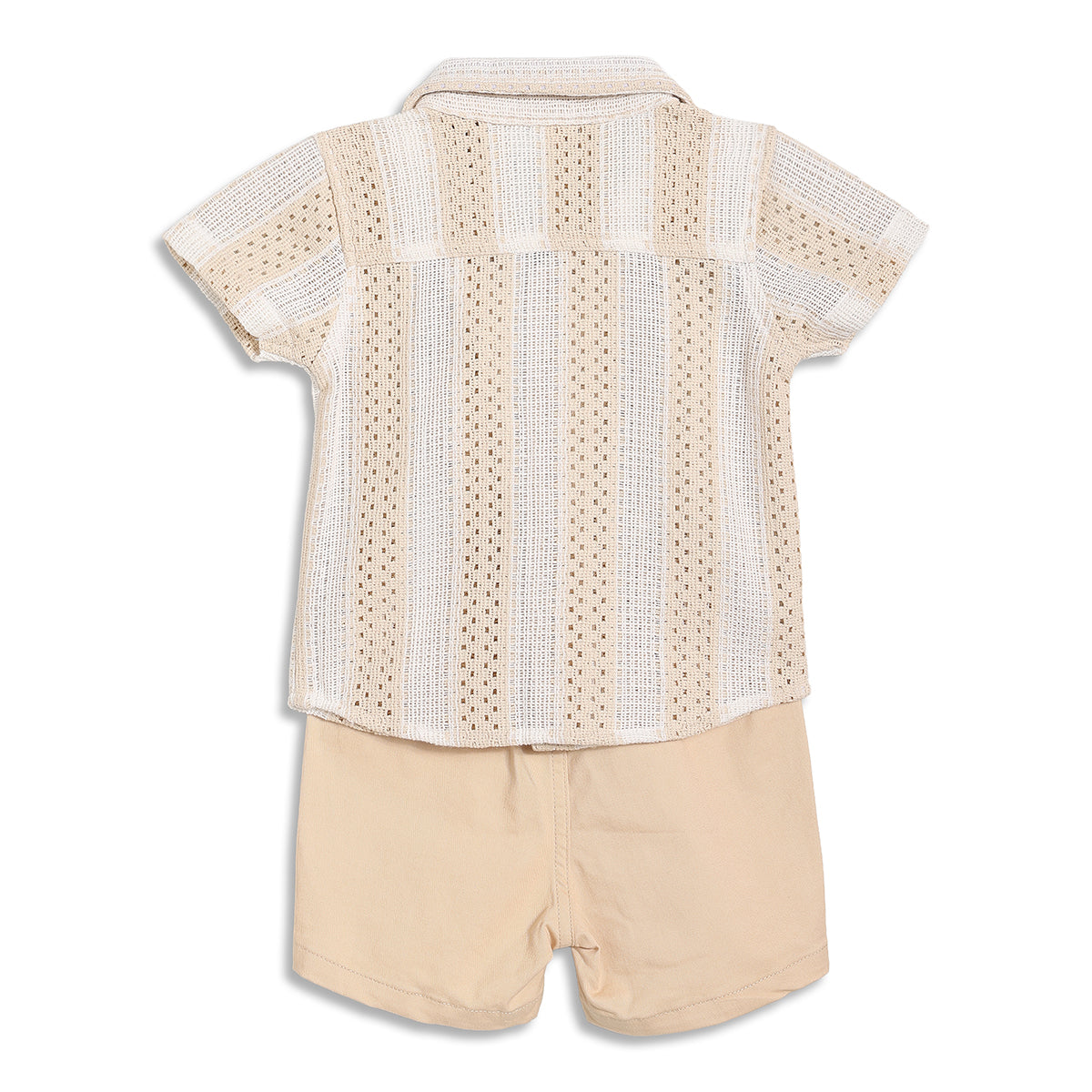 Baby Boys Textured Shirt and Solid Shorts Set, Beige and Cream