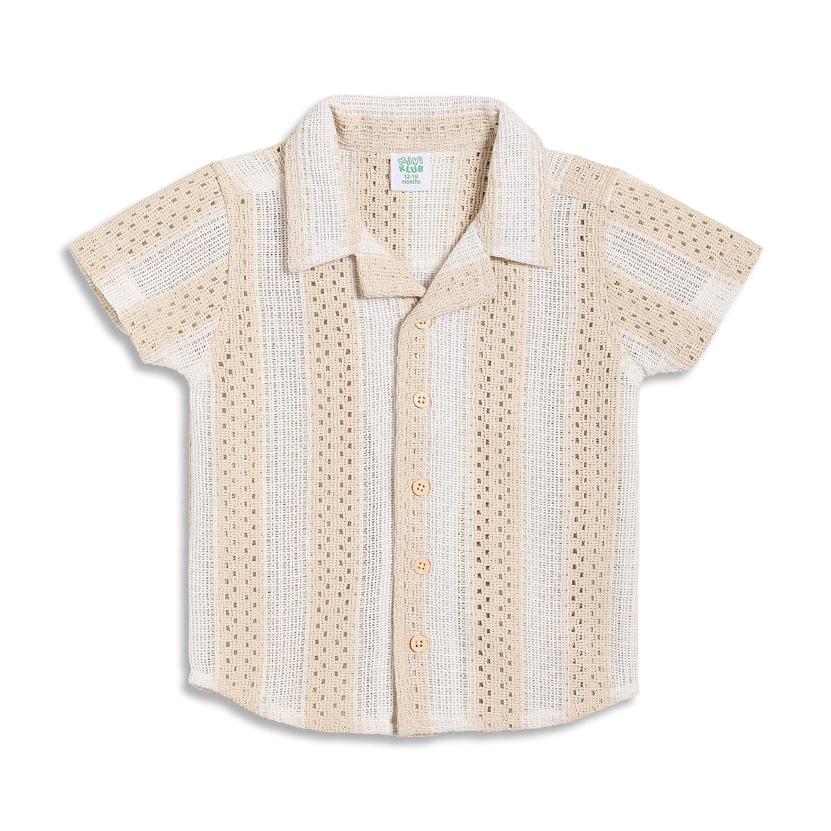 Baby Boys Textured Shirt and Solid Shorts Set, Beige and Cream