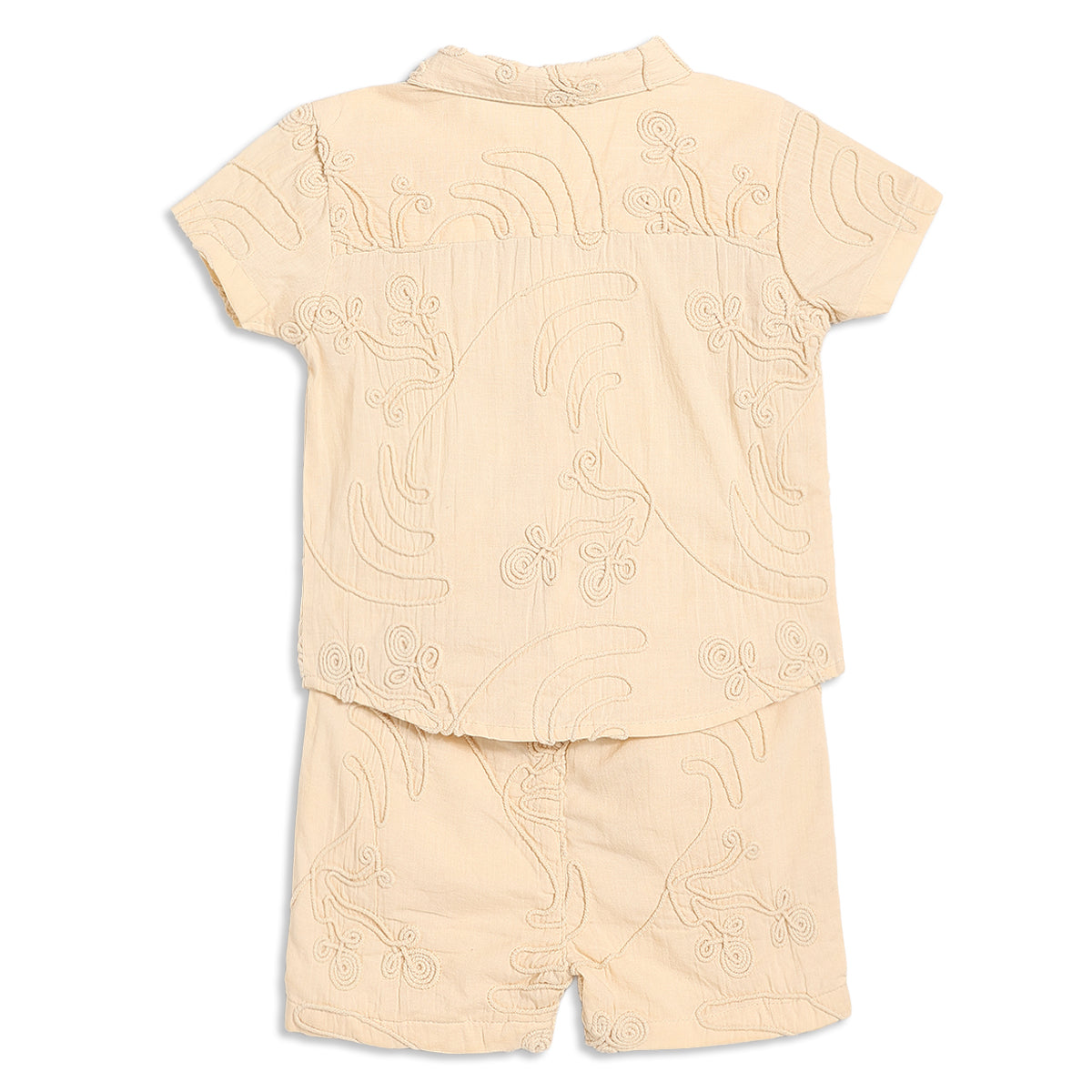 Baby Boys Embroidered Swirl Shirt and Shorts Set Pack of 1, Soft Beige
