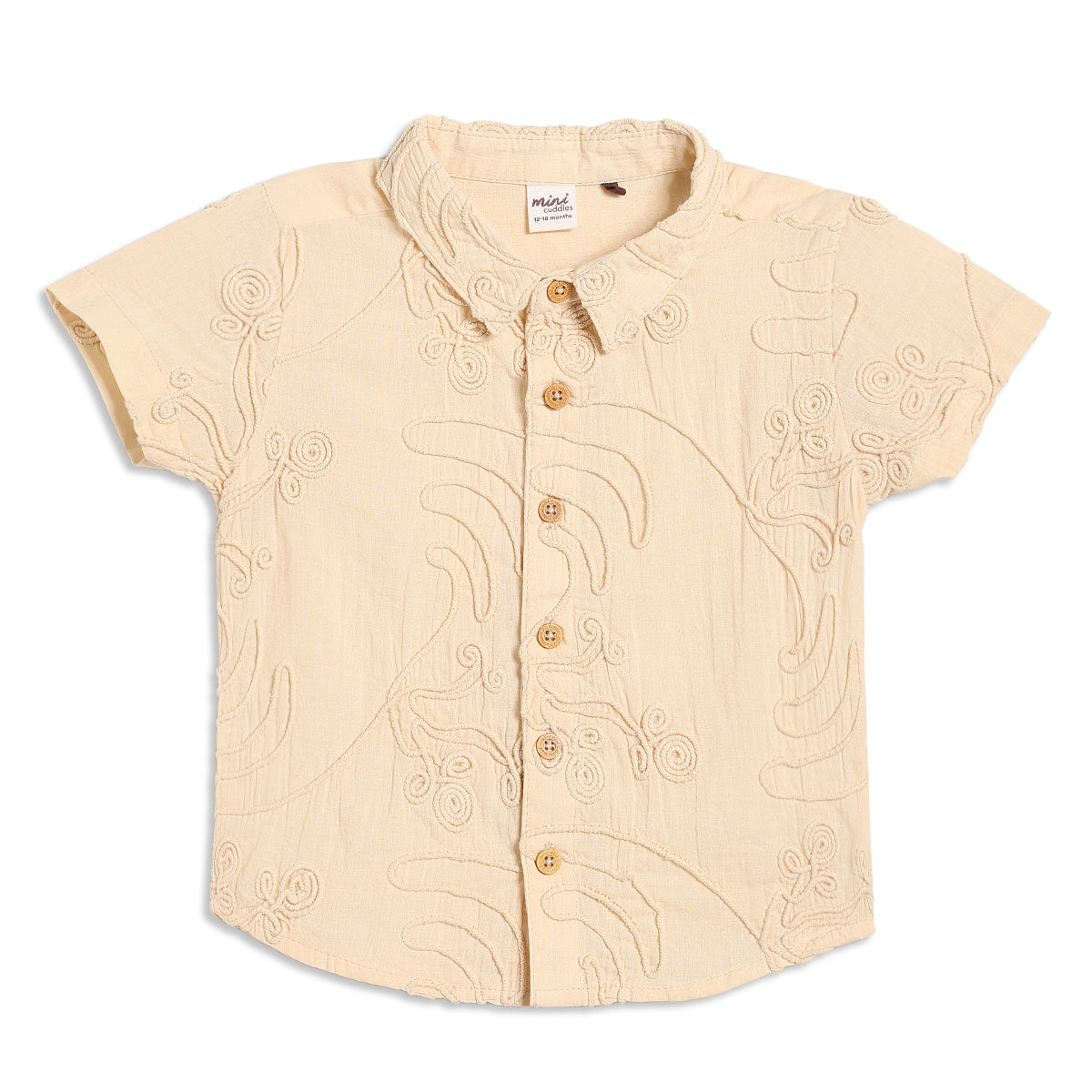Baby Boys Embroidered Swirl Shirt and Shorts Set Pack of 1, Soft Beige