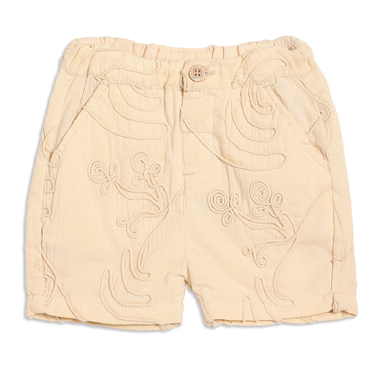 Baby Boys Embroidered Swirl Shirt and Shorts Set Pack of 1, Soft Beige