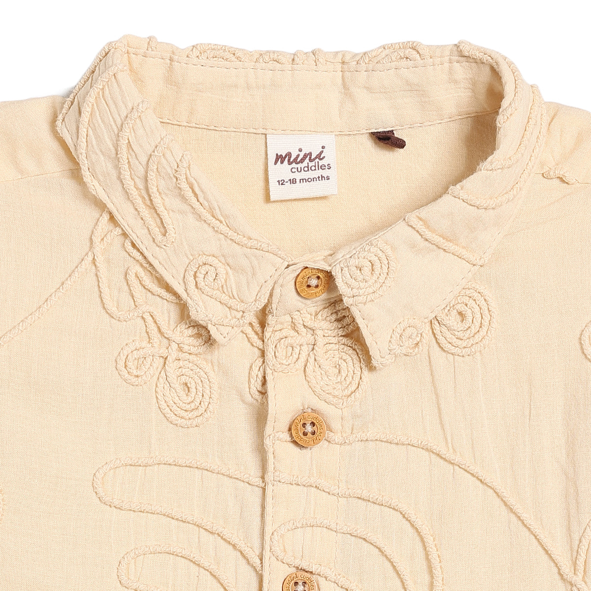 Baby Boys Embroidered Swirl Shirt and Shorts Set Pack of 1, Soft Beige