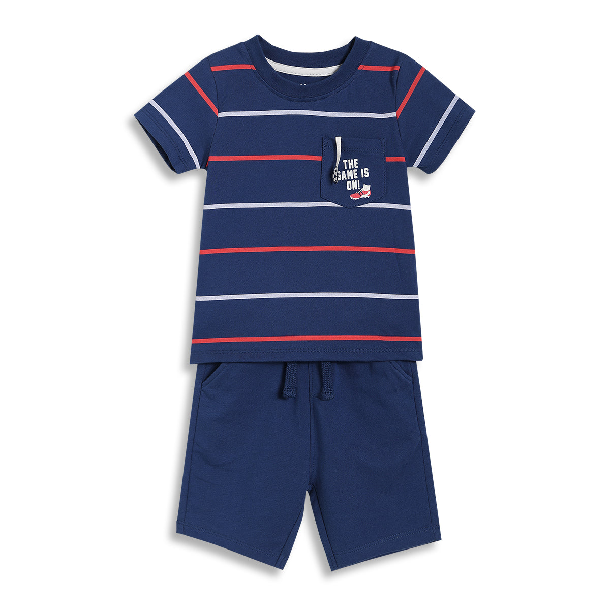 Baby Boys Striped T-Shirt and Shorts Set, Pack of 1, Navy Blue with Red and White