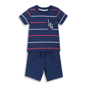Baby Boys Striped T-Shirt and Shorts Set, Pack of 1, Navy Blue with Red and White