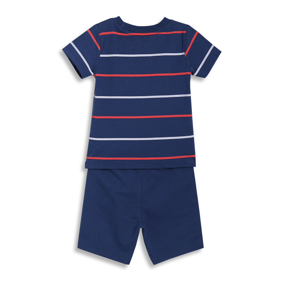 Baby Boys Striped T-Shirt and Shorts Set, Pack of 1, Navy Blue with Red and White
