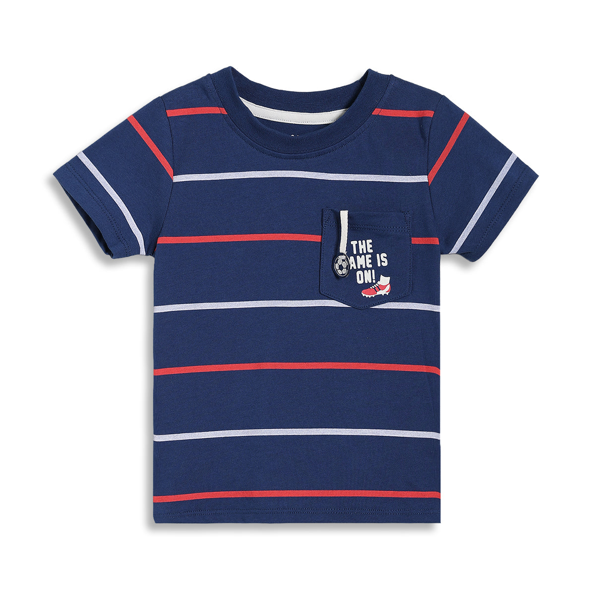 Baby Boys Striped T-Shirt and Shorts Set, Pack of 1, Navy Blue with Red and White