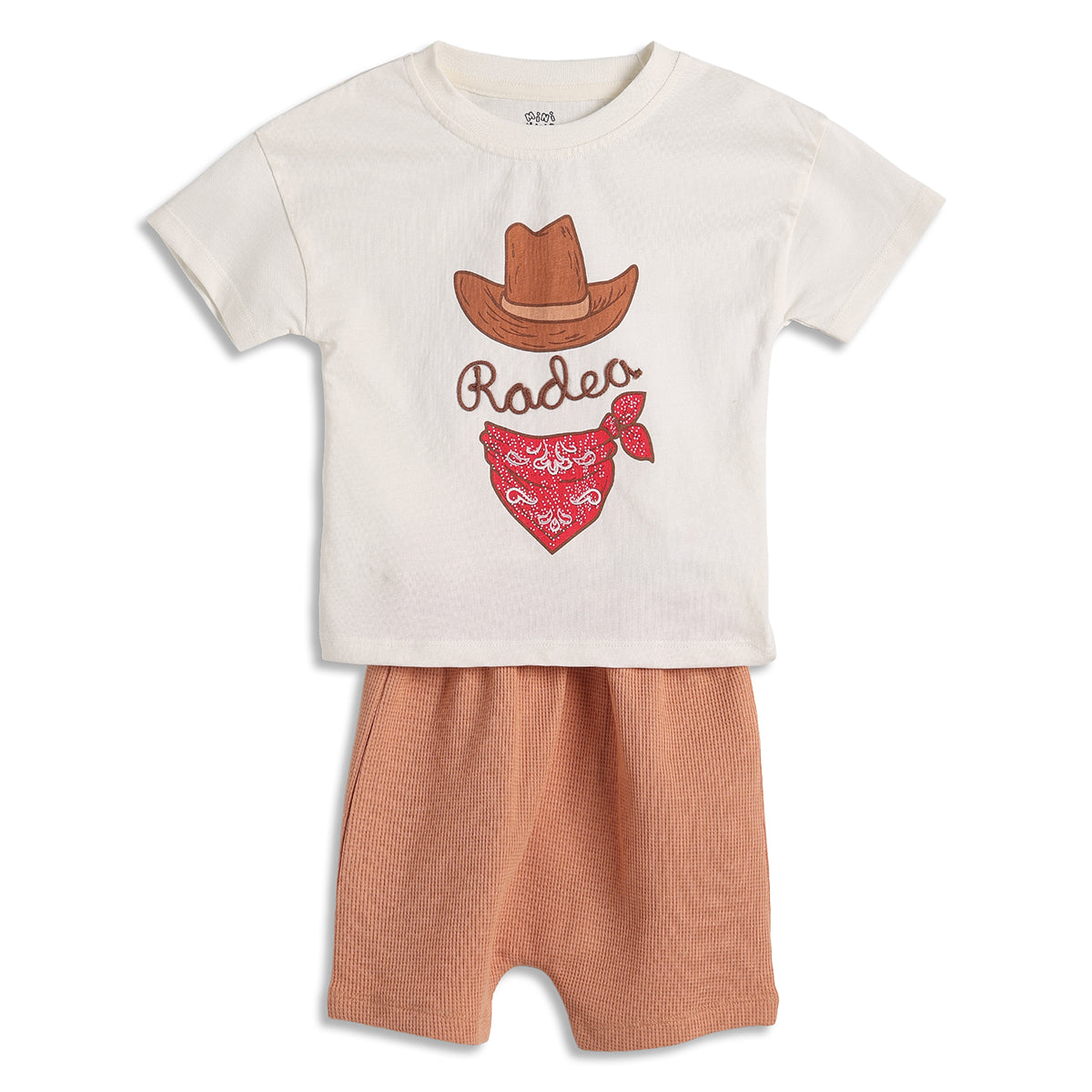 Baby Boys Rodeo Print T-Shirt and Shorts Set, Off White and Brown