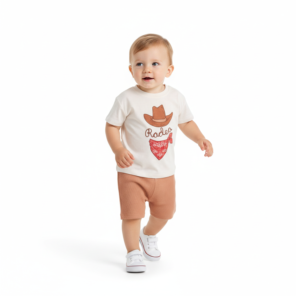 Baby Boys Rodeo Print T-Shirt and Shorts Set, Off White and Brown