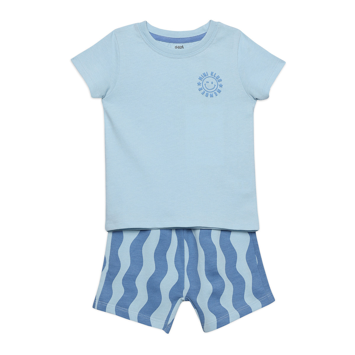 Baby Boys Smiley Print Top and Wavy Shorts Set, Light Blue