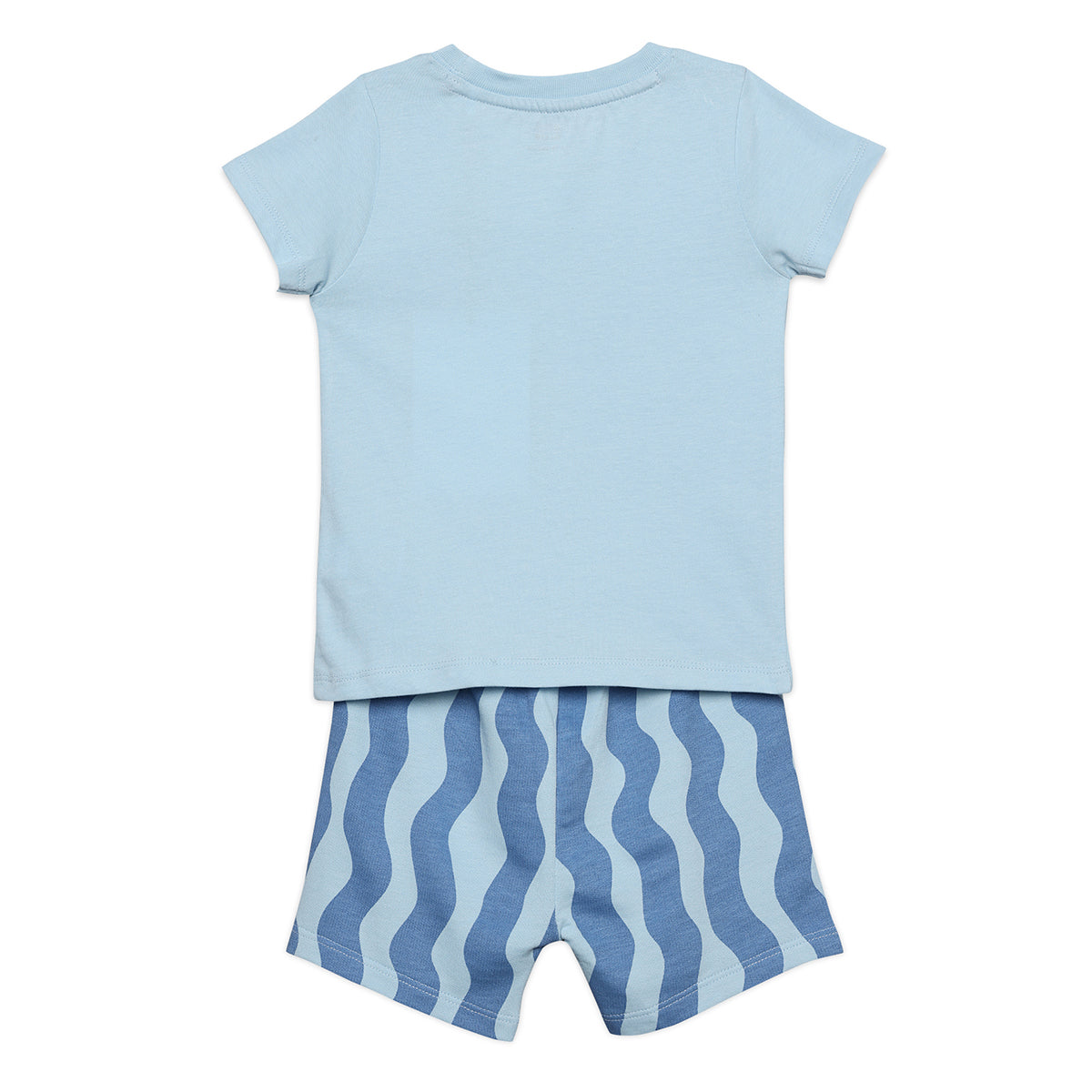 Baby Boys Smiley Print Top and Wavy Shorts Set, Light Blue