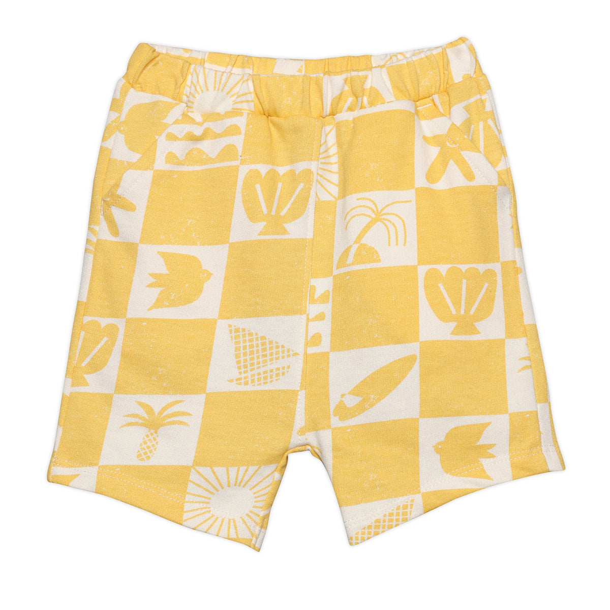 Baby Boys Smiley Print Top and Tropical Check Shorts Set, Yellow
