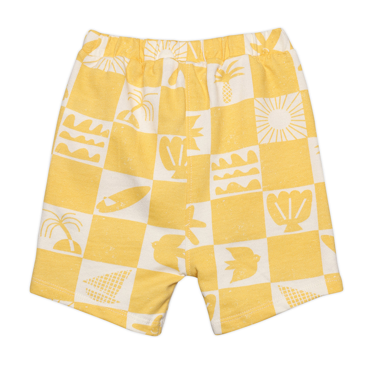 Baby Boys Smiley Print Top and Tropical Check Shorts Set, Yellow