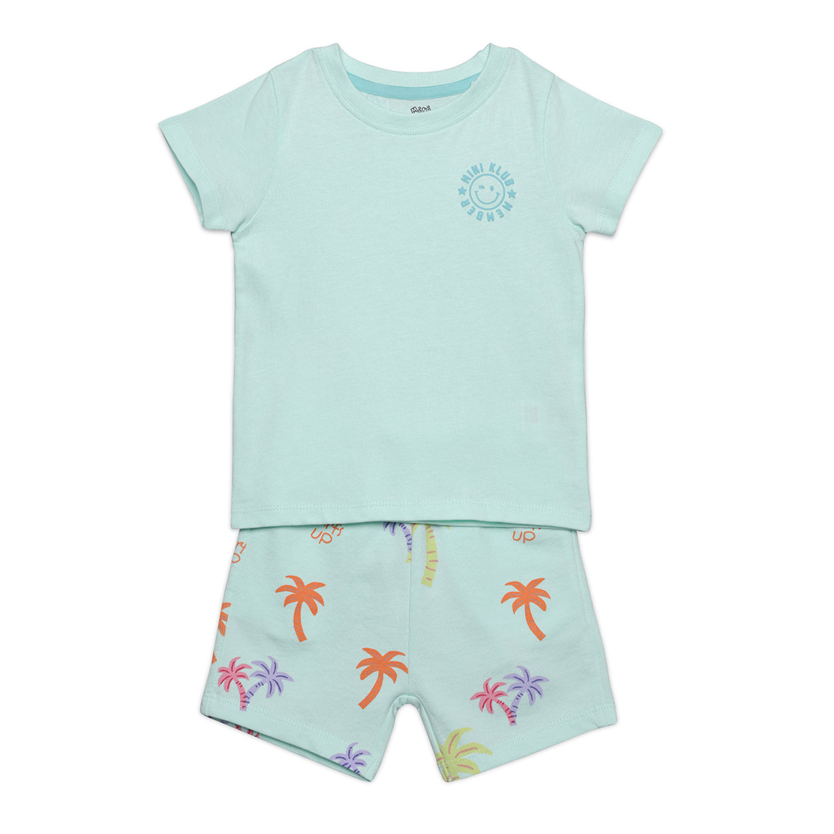 Baby Boys Smiley Print Top and Tropical Palm Shorts Set, Mint Green