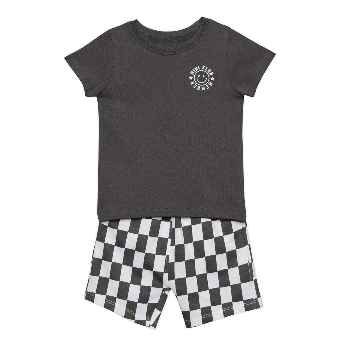 Baby Boys Smiley Logo Top and Checkerboard Shorts Set, Charcoal Black