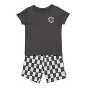 Baby Boys Smiley Logo Top and Checkerboard Shorts Set, Charcoal Black