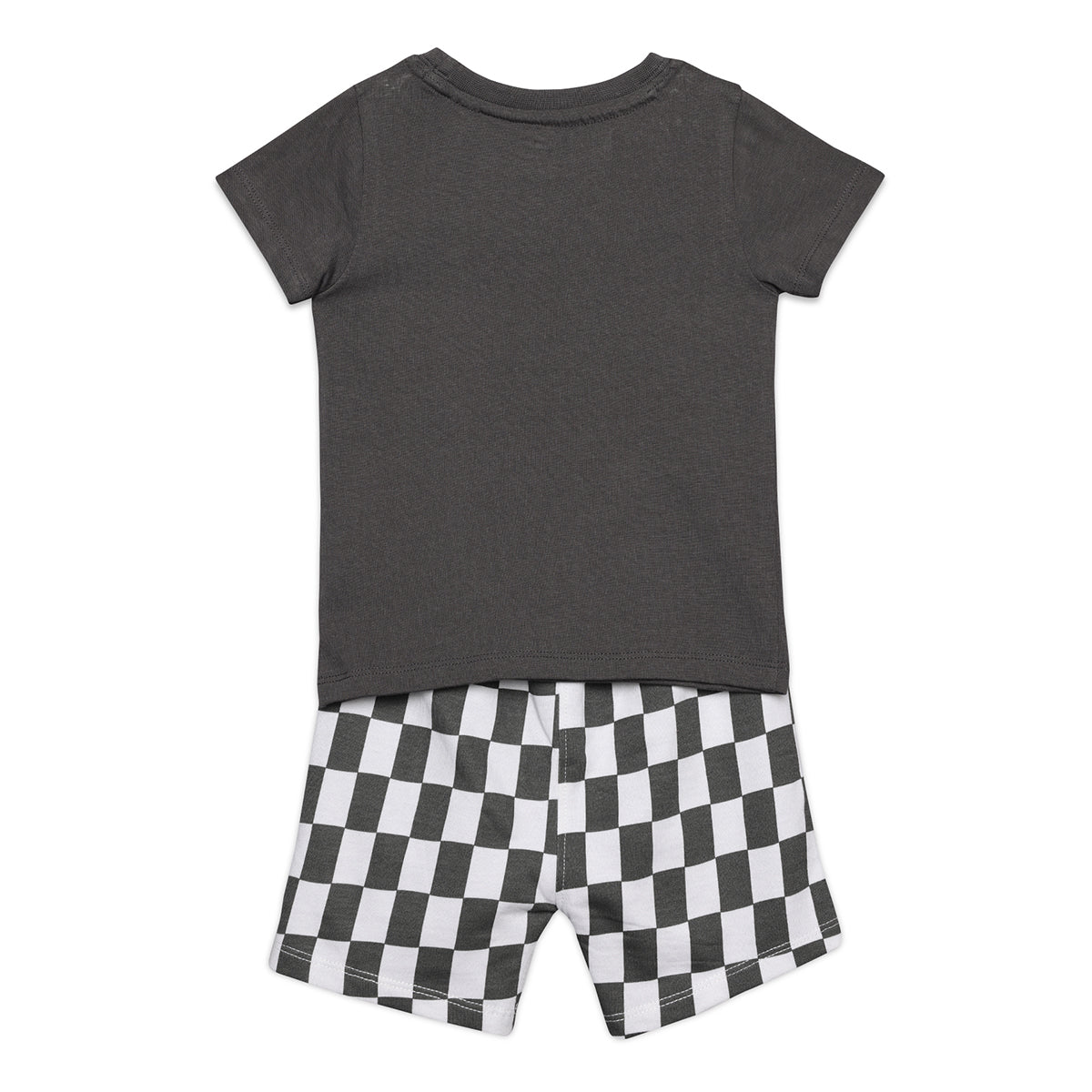 Baby Boys Smiley Logo Top and Checkerboard Shorts Set, Charcoal Black