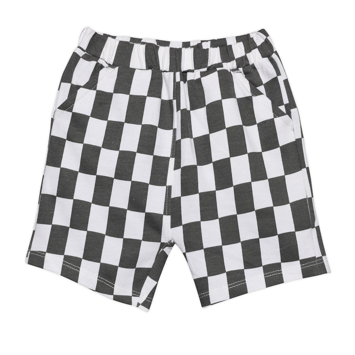 Baby Boys Smiley Logo Top and Checkerboard Shorts Set, Charcoal Black