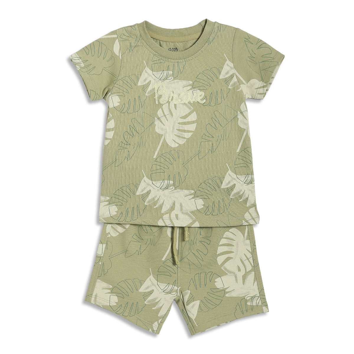 Baby Boys Leaf Print T-Shirt and Shorts Set, Pack of 1, Sage Green