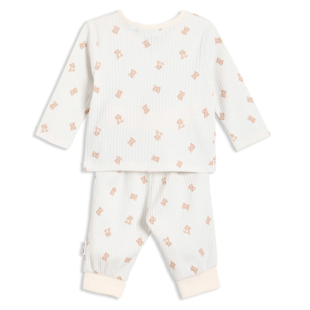 Baby Unisex Teddy Bear Printed T-Shirt And Pants Set, Cream