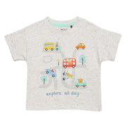 Baby Boys “Explore All Day” Printed T-Shirt, Grey