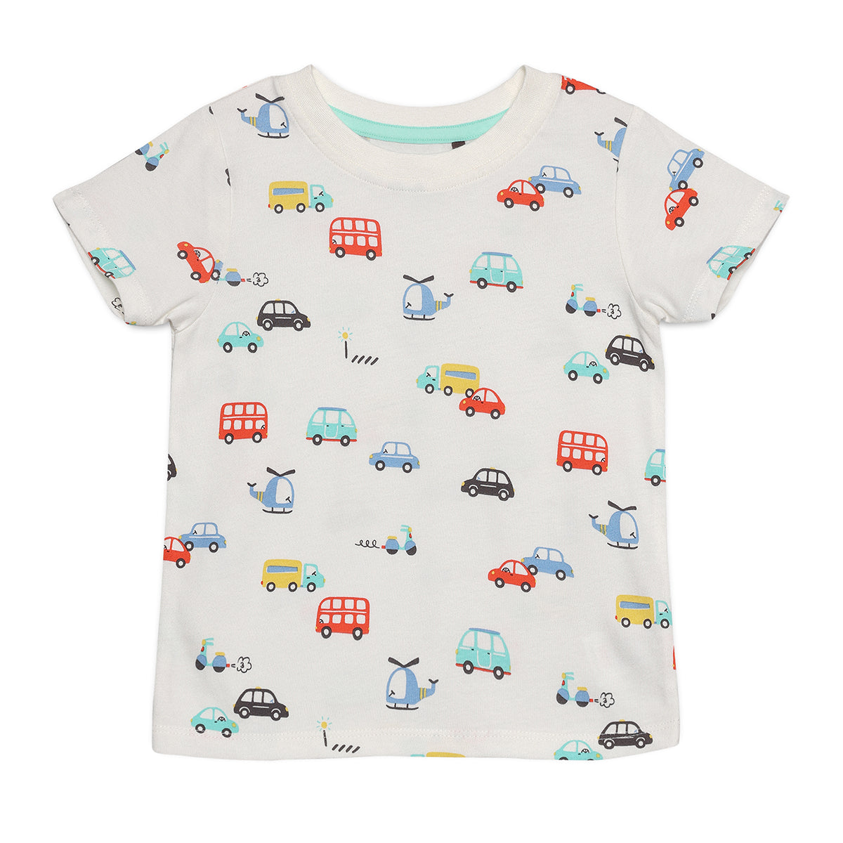 Baby Boys Printed T-Shirts with Lion, Vehicle & Check Patterns Pack of 3, Grey, White and Yellow