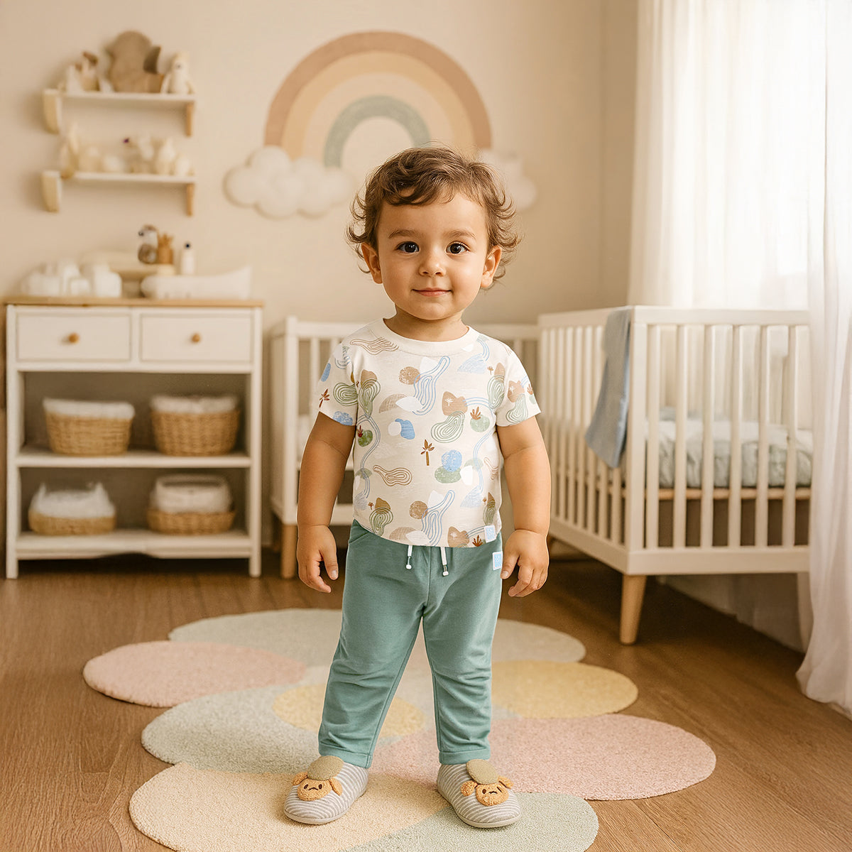 Baby Boys All-Over Abstract Nature Printed T-Shirt, Beige