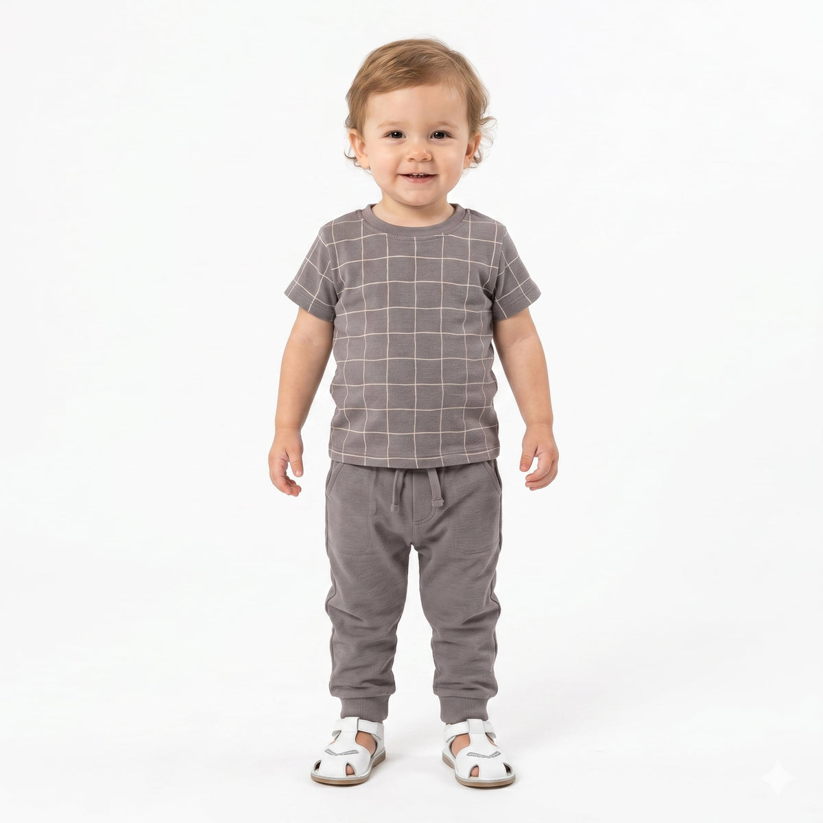 Boys Checked T-Shirt, Grey