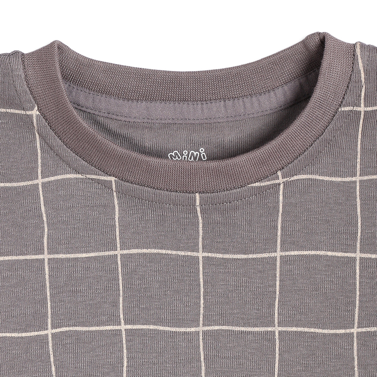 Boys Checked T-Shirt, Grey