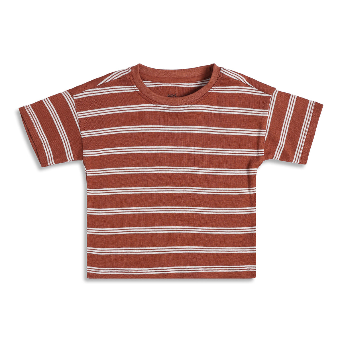Baby Boys Brown Striped Cotton T-Shirt Regular Fit Casual Kids T-Shirt