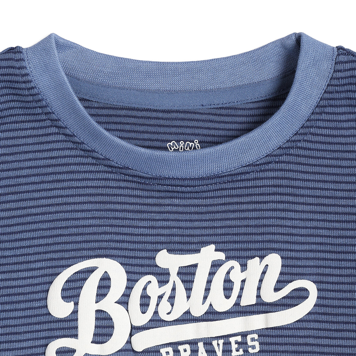 Boys Striped Graphic Print T-Shirt, Blue