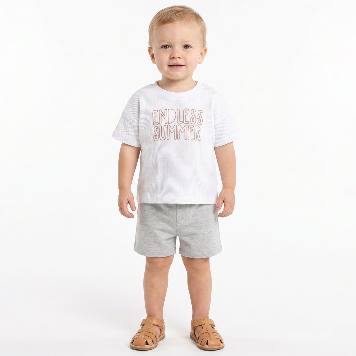 Baby Boys White Textured Cotton T-Shirt Regular Fit Casual Summer T-Shirt