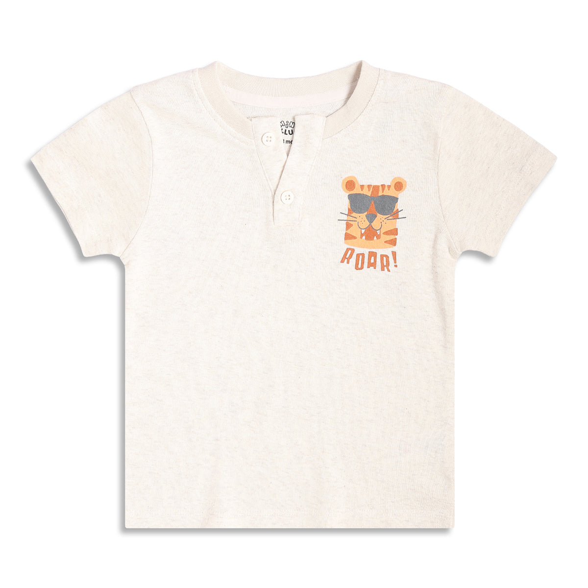 Boys Tiger Graphic Print Henley T-Shirt, Beige
