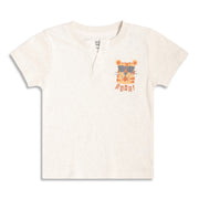 Boys Tiger Graphic Print Henley T-Shirt, Beige