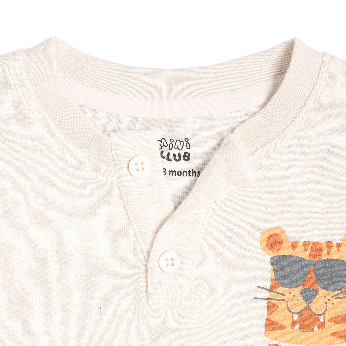 Boys Tiger Graphic Print Henley T-Shirt, Beige