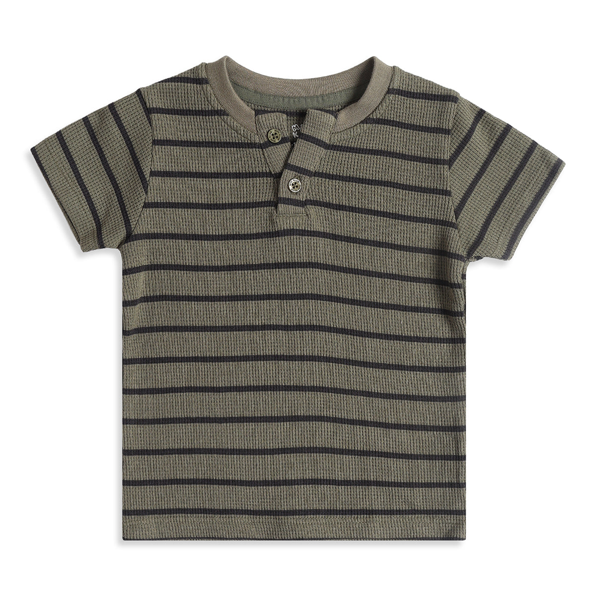 Baby Boys Olive Green Cotton Striped T-Shirt Regular Fit Casual Kids T-Shirt