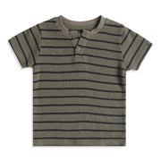 Baby Boys Olive Green Cotton Striped T-Shirt Regular Fit Casual Kids T-Shirt