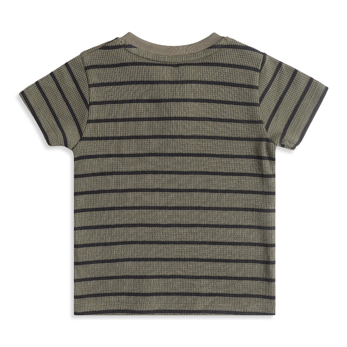 Baby Boys Olive Green Cotton Striped T-Shirt Regular Fit Casual Kids T-Shirt