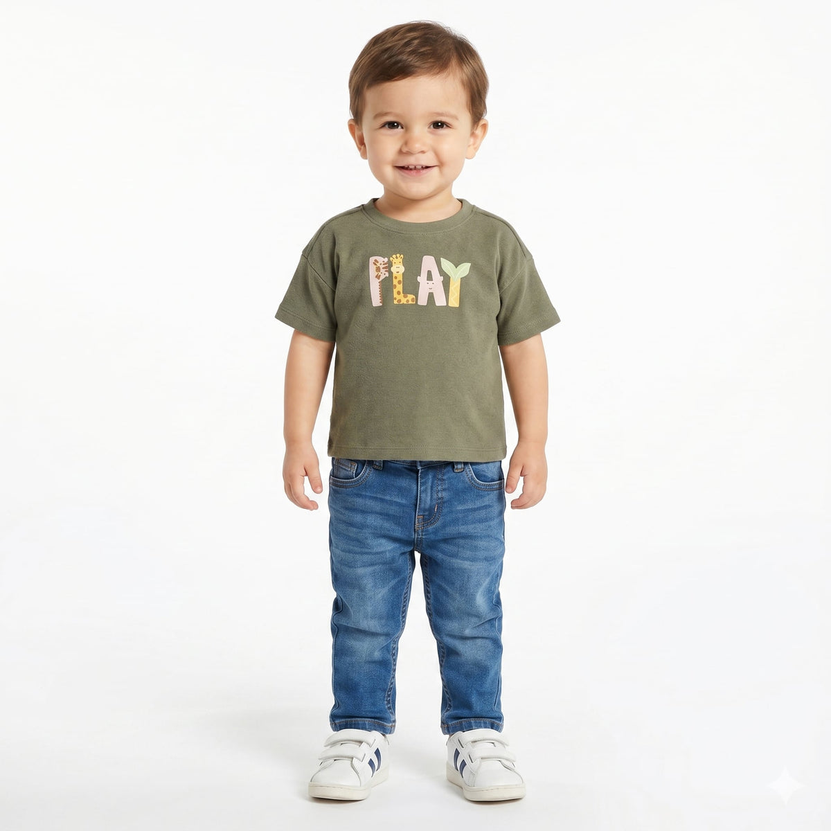 Boys Graphic Print T-Shirt, Olive Green
