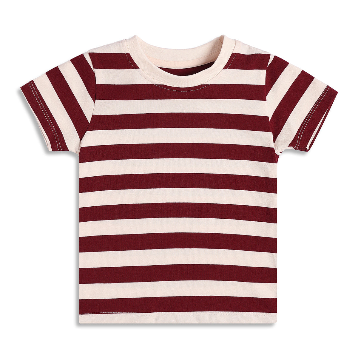 Baby Boys Maroon and Cream Striped Cotton T-Shirt Regular Fit Casual Baby T-Shirt