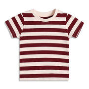 Baby Boys Maroon and Cream Striped Cotton T-Shirt Regular Fit Casual Baby T-Shirt
