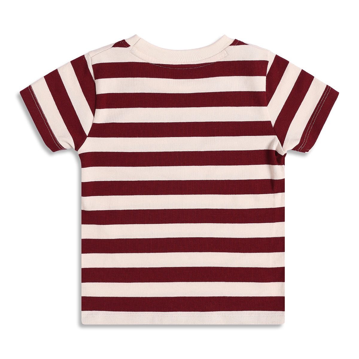 Baby Boys Maroon and Cream Striped Cotton T-Shirt Regular Fit Casual Baby T-Shirt